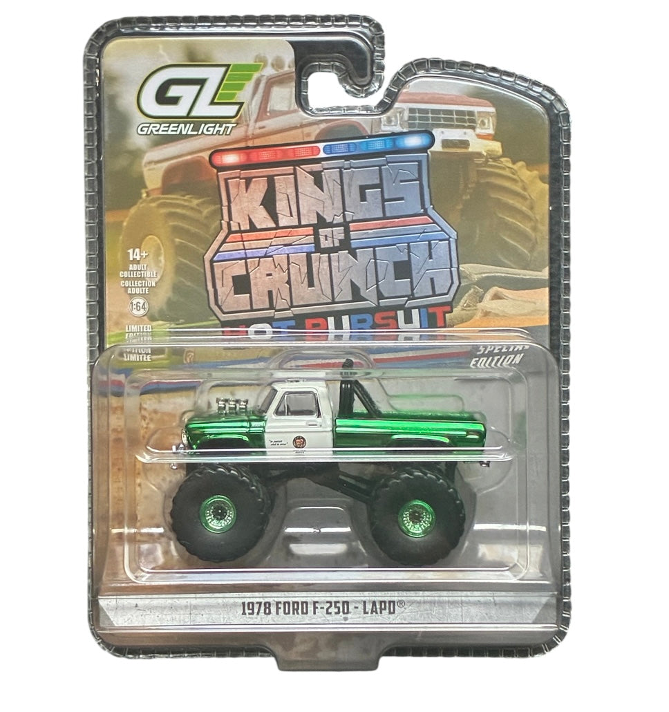 CHASE CAR – 1978 Ford F-250 LAPD Monster Truck – Kings of Crunch Hot Pursuit Special Edition – GreenLight 1:64 – GL49170-A-CHASE