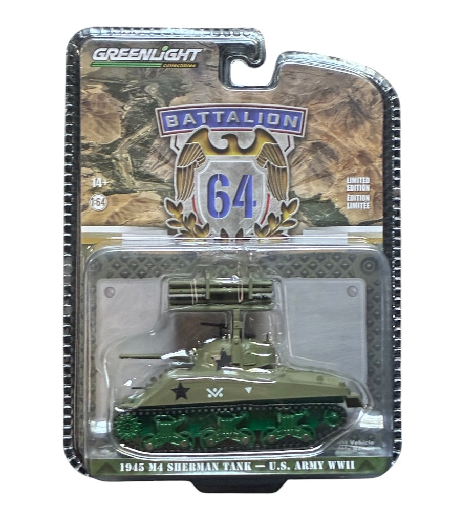 CHASE CAR – Char M4 Sherman 1945 – U.S. Army WWII – Battalion 64 Limited Edition – GreenLight 1:64 – GL30405-CHASE