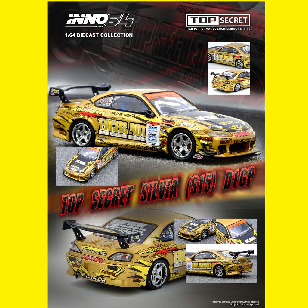 (PRE-ORDER 2026) INNO64 1/64 - Top Secret Nissan Silvia (S15) Gold D1 Grand Prix Series Champion 2004 - IN64-S15TS-D104