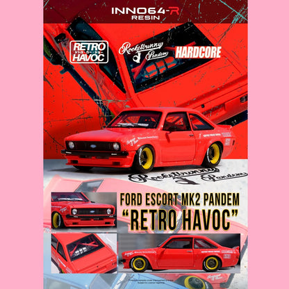 INNO64 1/64 - Resin Ford Escort MK2 Pandem "Emotion" Retro Havoc Red - IN64R-MK2P-RED