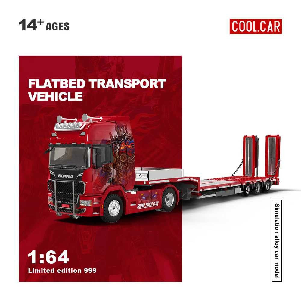 Camion Transporteur à Plateau Scania Optimus Prime Rouge 1:64 – Cool Car CC647504