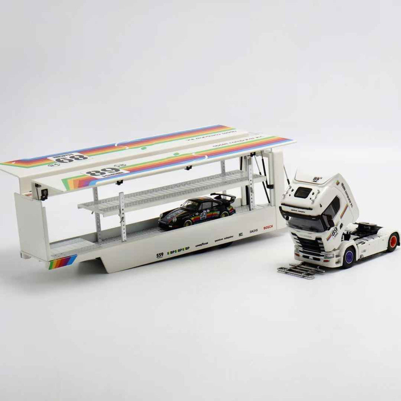 1/64 Kengfai &amp; Maxwell Scania S730 V8 Double Level Car Transporter 