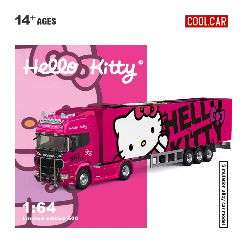 CoolCar 1/64 - Scania Container Truck- DARK PINK HELLO KITTY CC644027
