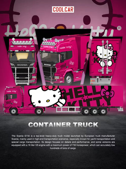 CoolCar 1/64 - Scania Container Truck- DARK PINK HELLO KITTY CC644027
