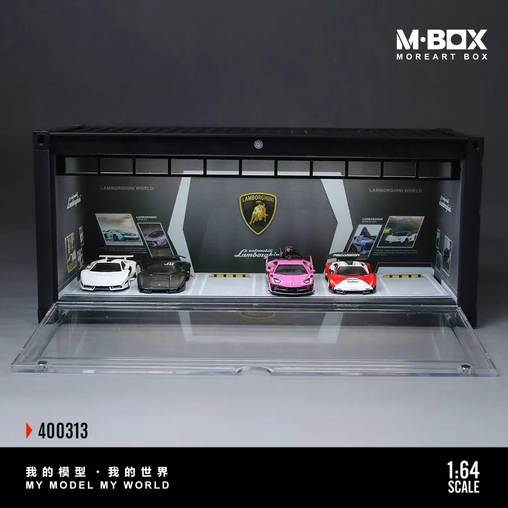 Scène conteneur Lamborghini avec éclairage LED 1:64 – MBOX MB400313