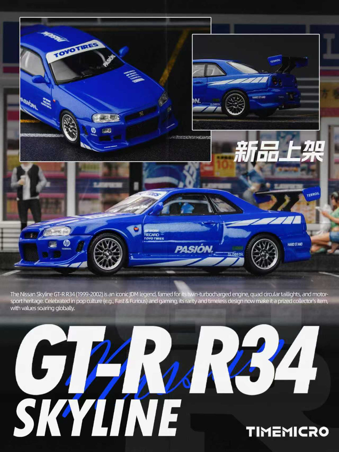 TimeMicro 1:64 Nissan Skyline GT-R R34 – Blue Livery TM800507