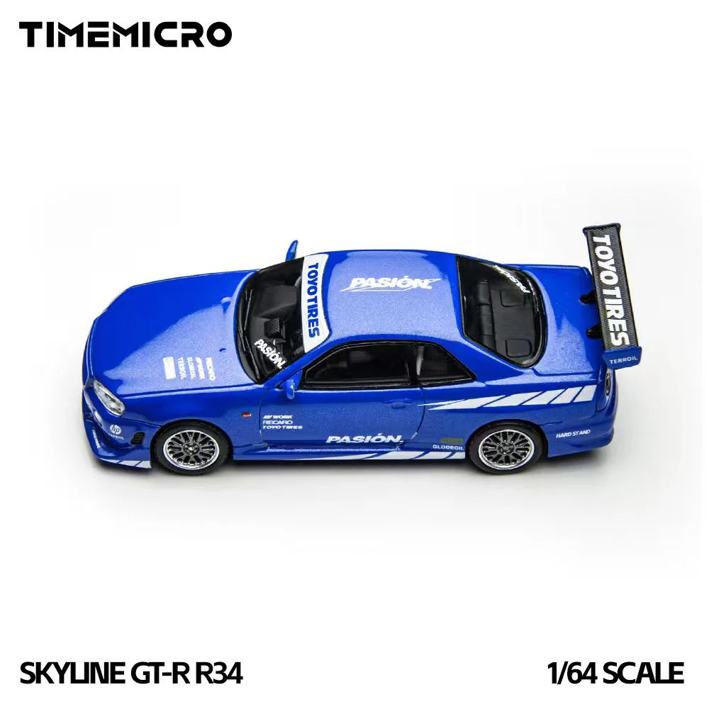 Nissan Skyline GT-R R34 TimeMicro 1:64 – Livrée bleue TM800507