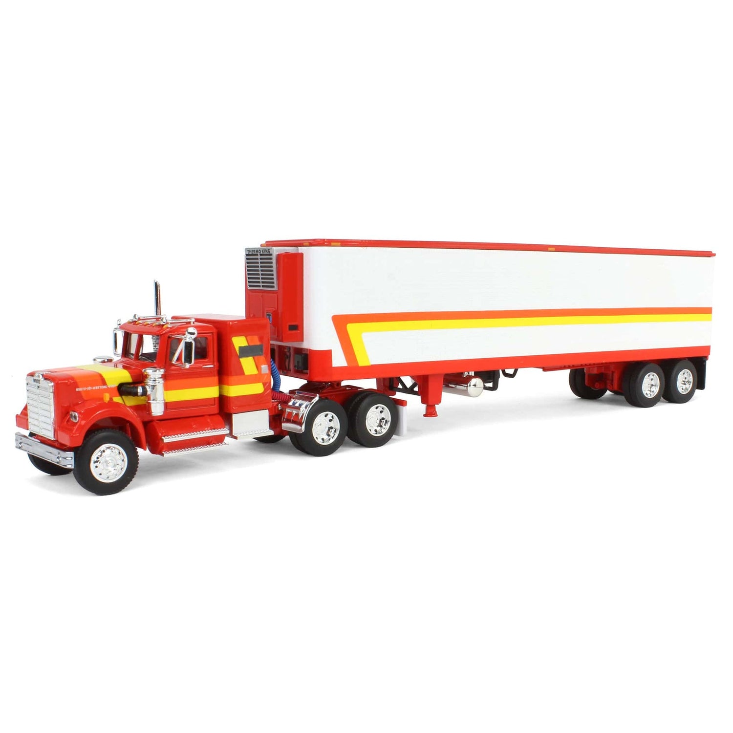 White Western Star 4900 with Vintage Reefer Trailer (Rouge-Orange-Jaune)