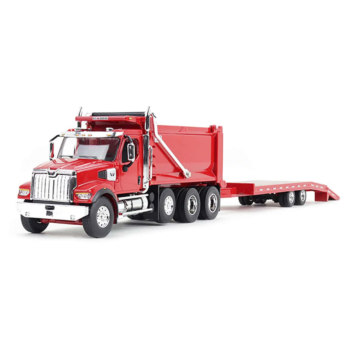 1/64 Red Western Star 49X w/ Ox Bodies Dump &amp; Beaver Tail Trailer, DCP by First Gear