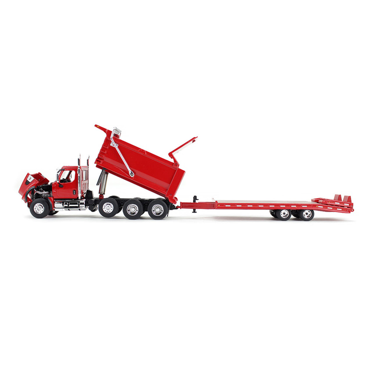 1/64 Red Western Star 49X w/ Ox Bodies Dump &amp; Beaver Tail Trailer, DCP by First Gear
