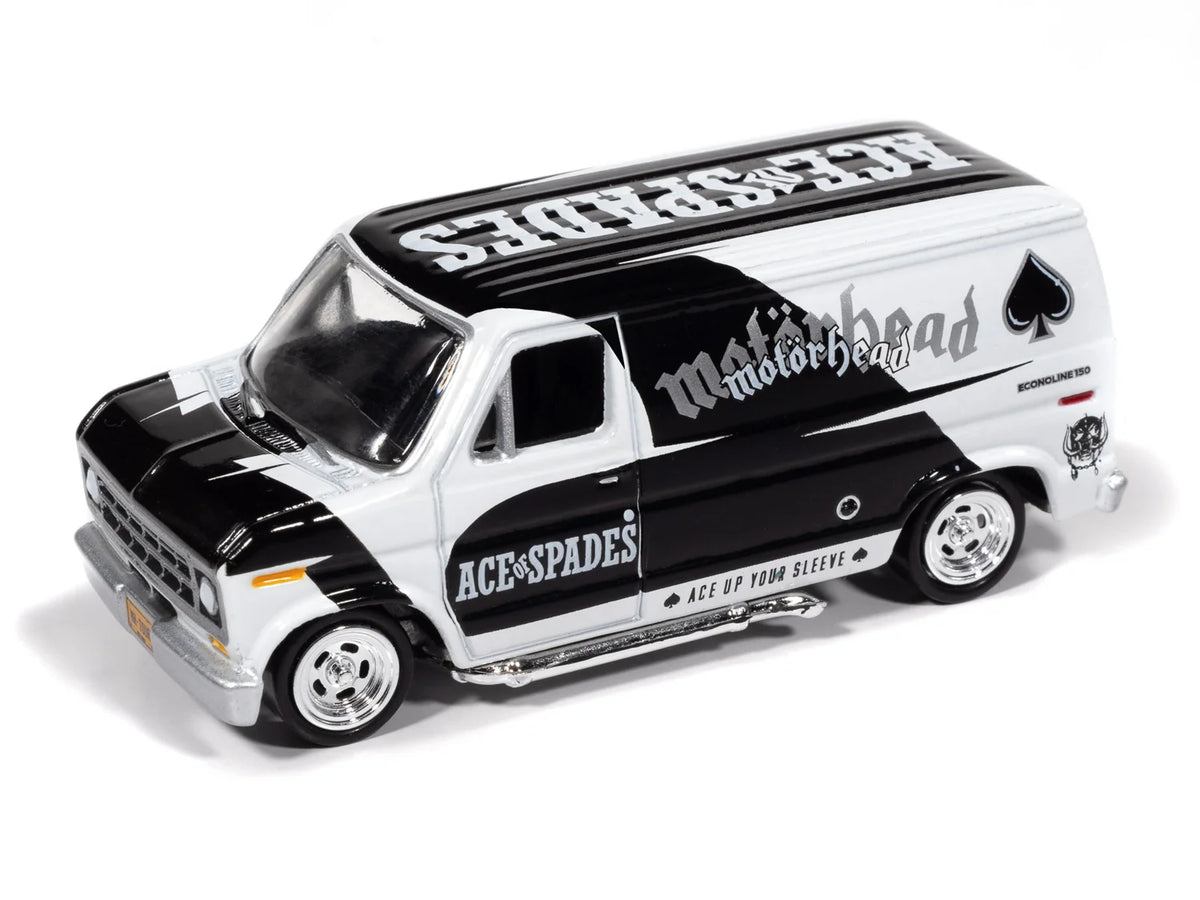 Johnny Lightning 1:64 1977 Ford Van avec petite remorque fermée – Black &amp; White – JLBT024-2-3