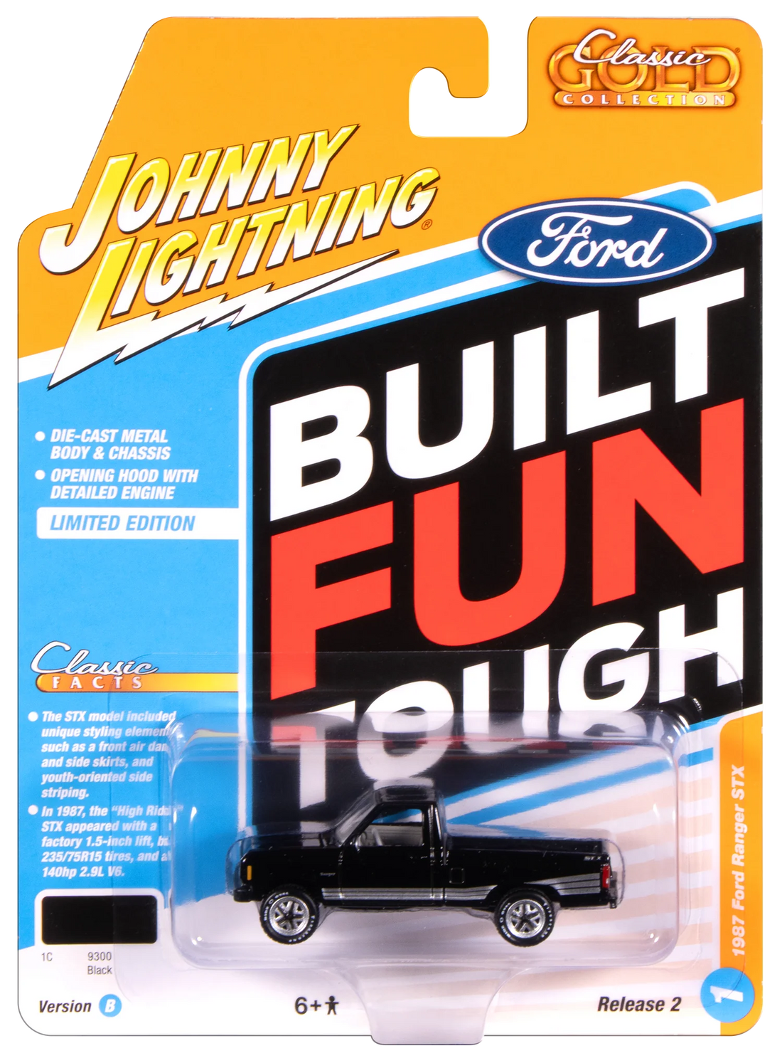 Johnny Lightning-1987 Ford Ranger STX (Black w/ Silver STX Stripes)  JLCG037-4