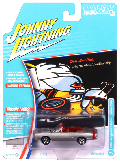 Johnny Lightning-1969 Dodge Coronet R/T Convertible in A4 Silver (JLMC038-6)