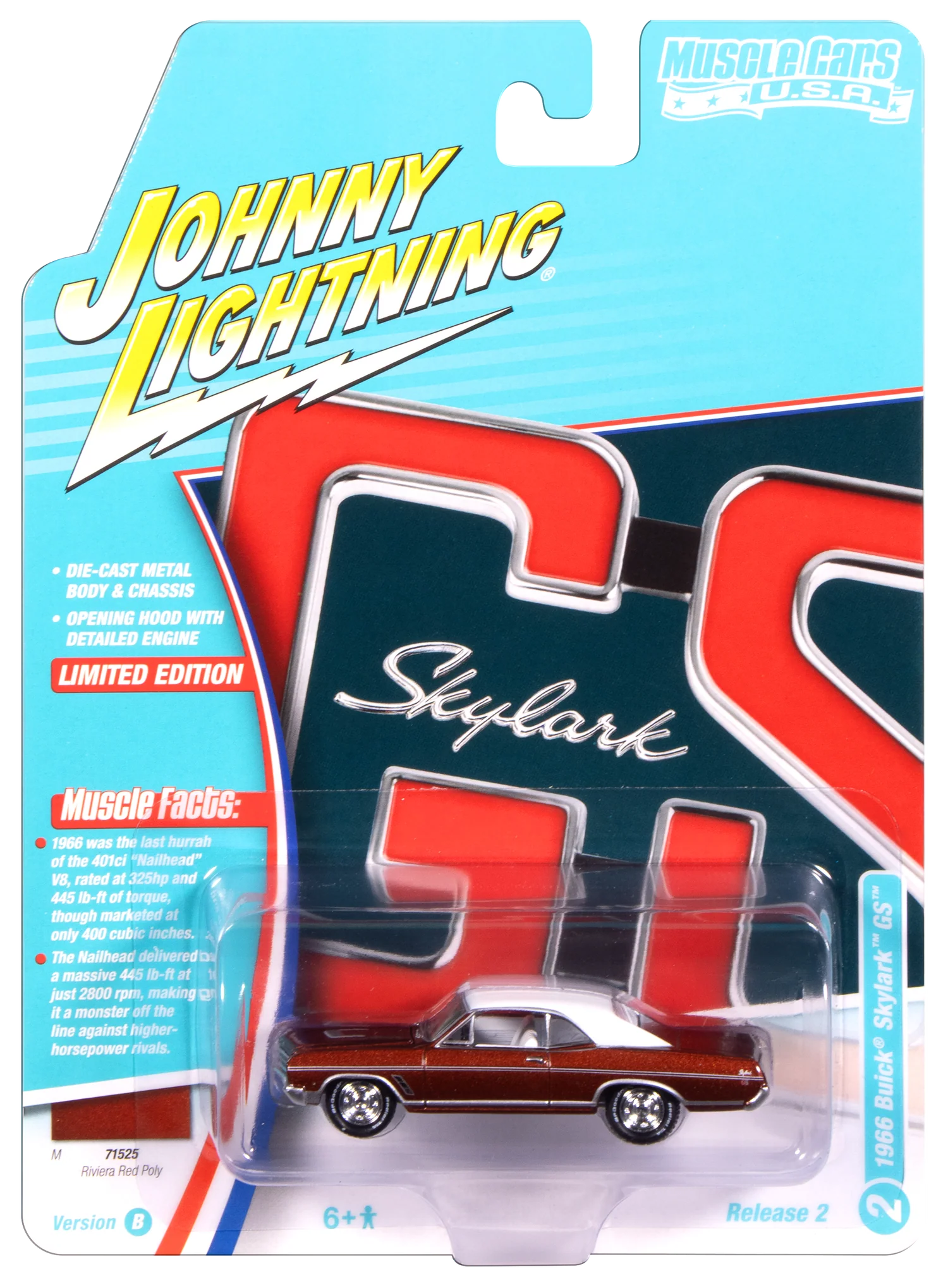 Johnny Lightning-1966 Buick Skylark GS in Riviera Red Poly (JLMC038-2)