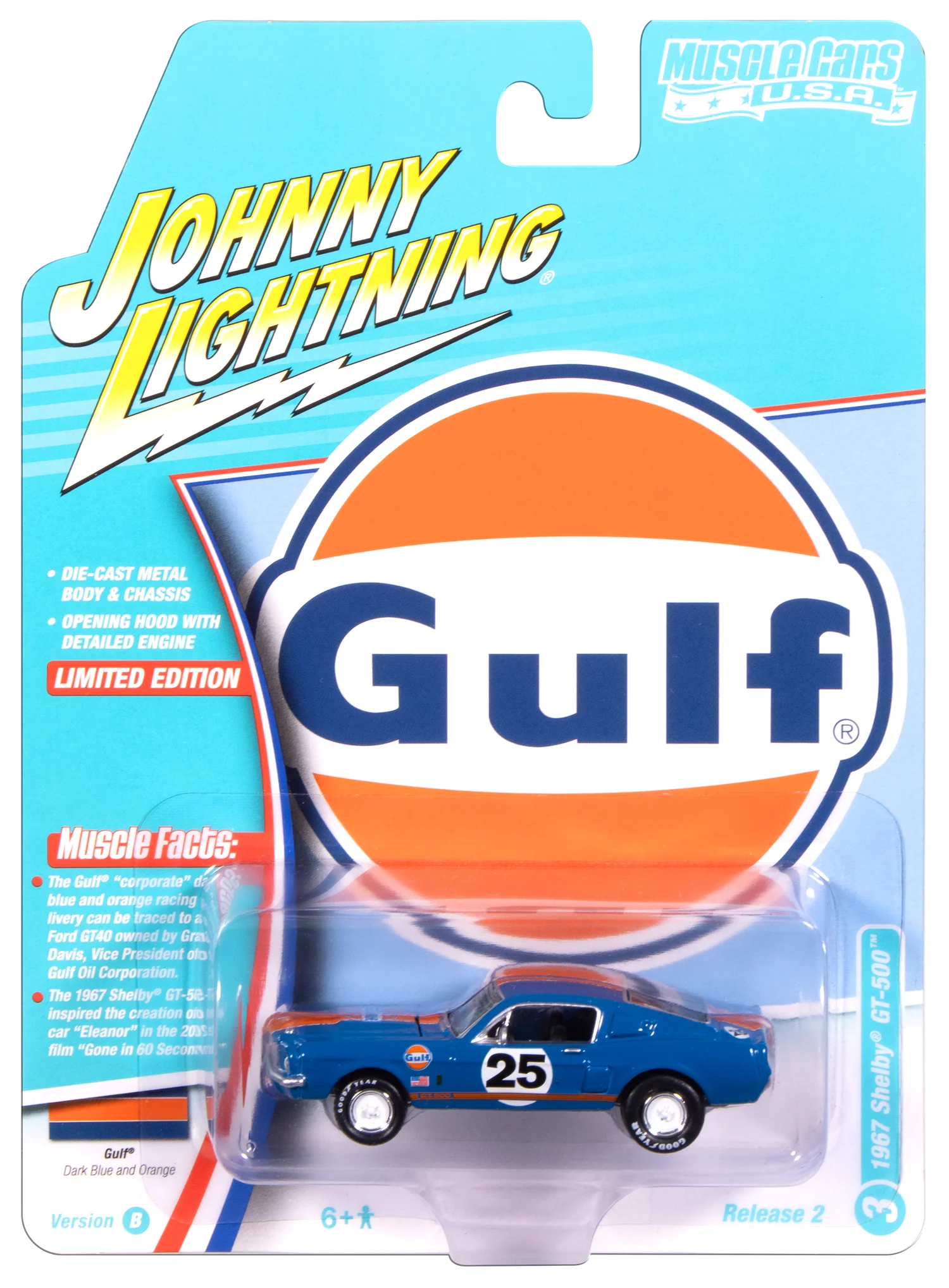 Johnny Lightning-1967 Shelby GT - 00 in Gulf Dark Blue with Orange Stripe (JLMC038-4)