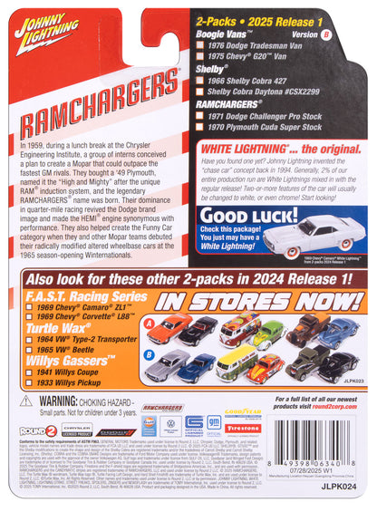 1971 Dodge Challenger Pro Stock &amp; 1970 Plymouth Cuda Super Stock **version B**  – Johnny Lightning Twin Pack 1:64 – JLPK024RAMB