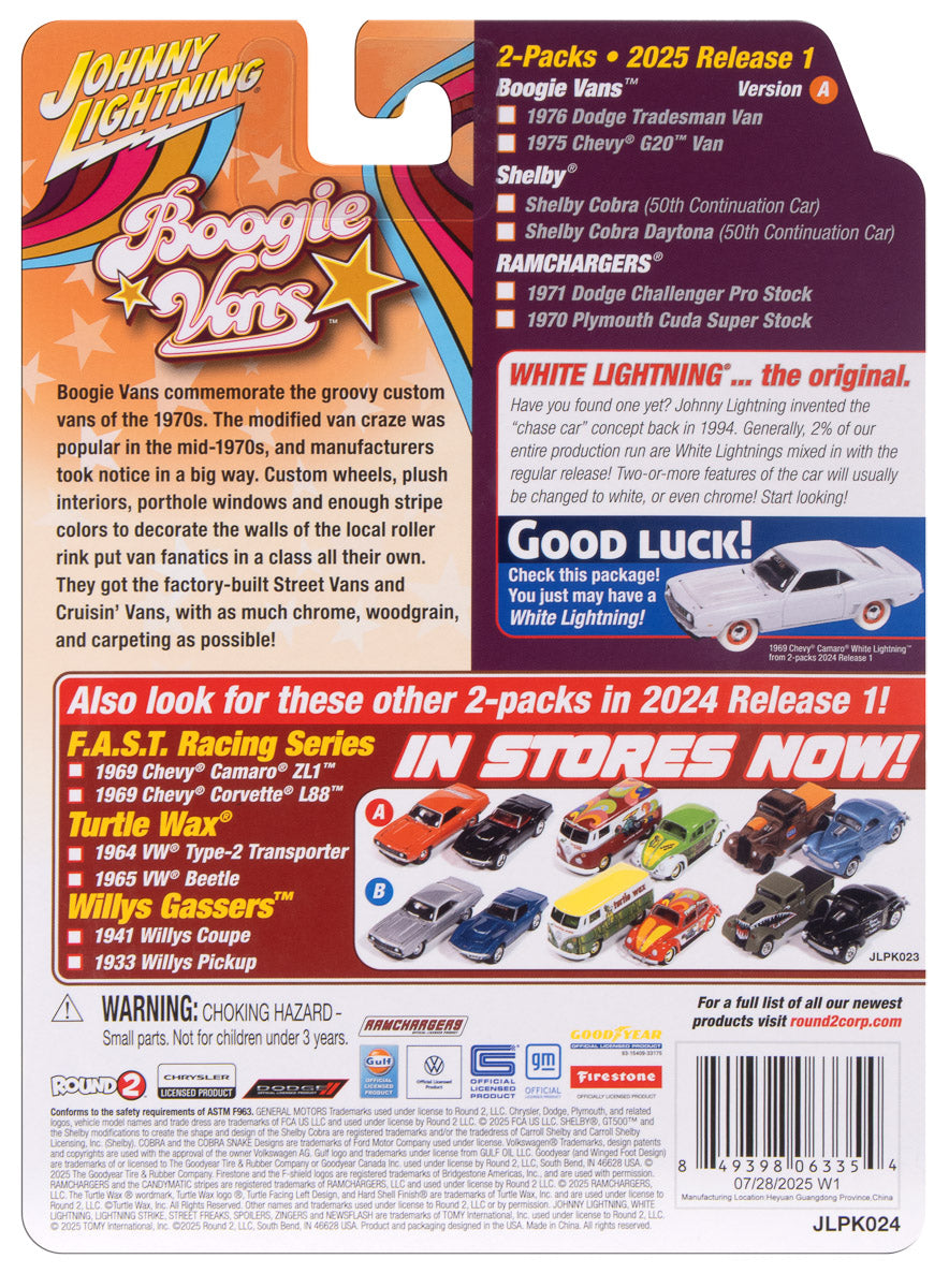 1976 Dodge Tradesman &amp; 1975 Chevy G20 Boogie Vans – Johnny Lightning 1:64 JLPK024VANSA