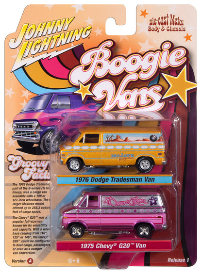 1976 Dodge Tradesman &amp; 1975 Chevy G20 Boogie Vans – Johnny Lightning 1:64 JLPK024VANSA