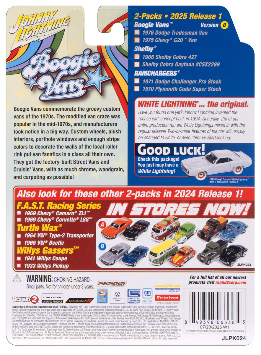 1976 Dodge Tradesman Van &amp; 1975 Chevrolet G20 Van – Johnny Lightning Twin Pack 1:64 – JLPK024VANSB