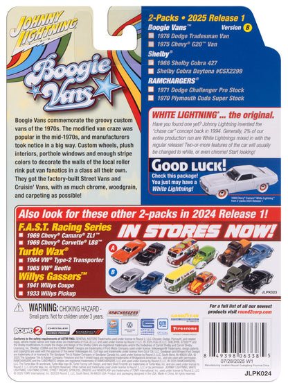 1976 Dodge Tradesman Van &amp; 1975 Chevrolet G20 Van – Johnny Lightning Twin Pack 1:64 – JLPK024VANSB