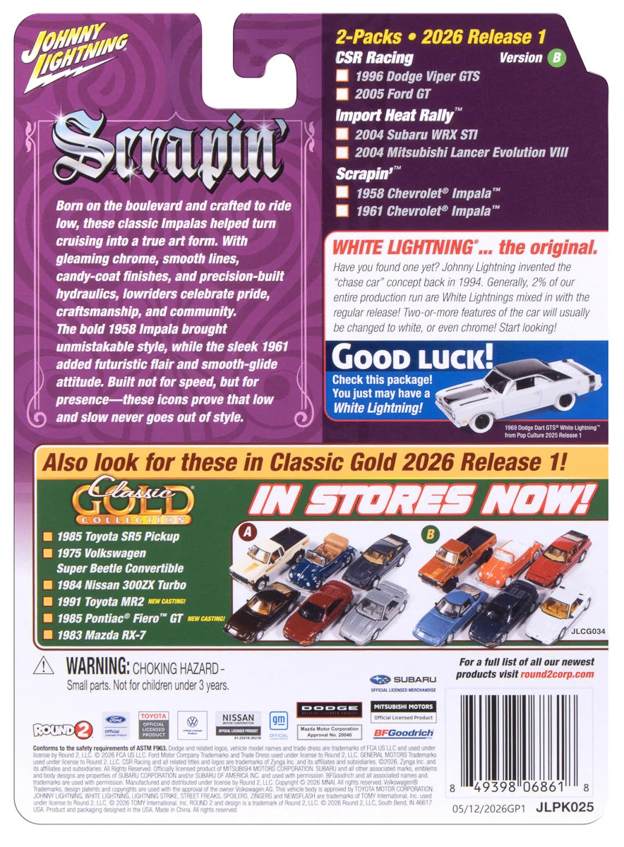 Johnny Lightning 1:64 Scrappin’ Twin Pack – 1958 Chevrolet Impala &amp; 1961 Chevrolet Impala – JLPK025-1B-3