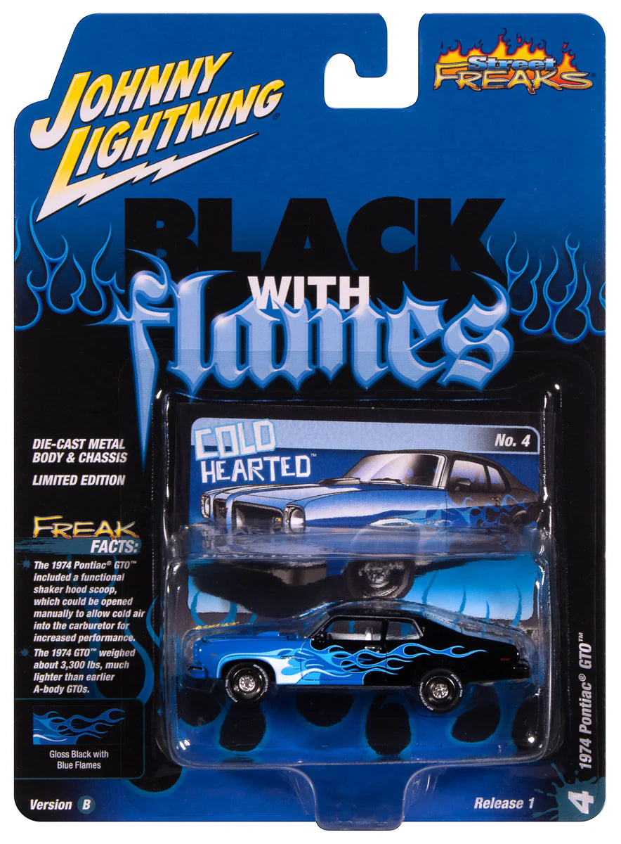 Johnny Lightning- 1974 Pontiac GTO (Black/Shades of Blue) JLSP405B