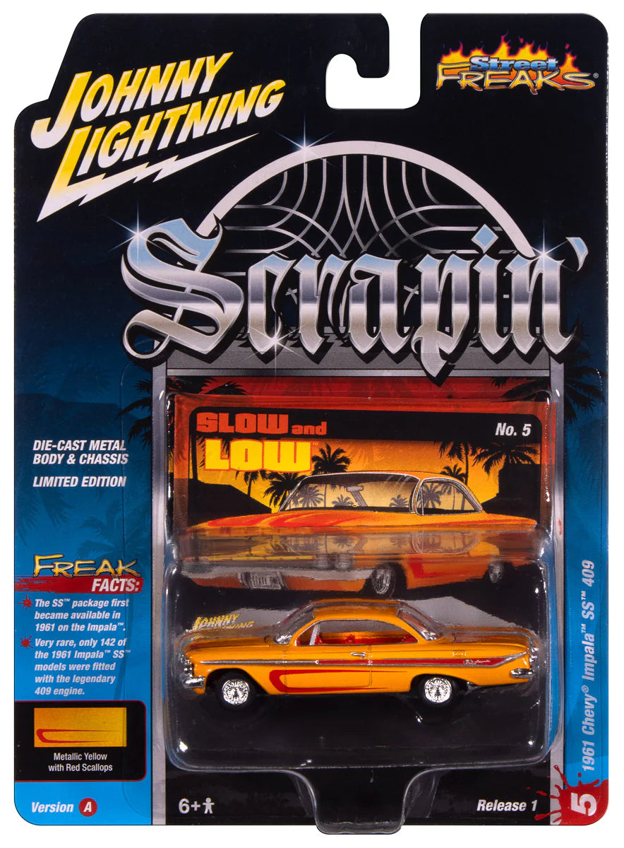 Johnny Lightning- 1961 Chevrolet Impala SS 409 ("Black with Flames"-Metallic Yellow/ Red) JLSP406A