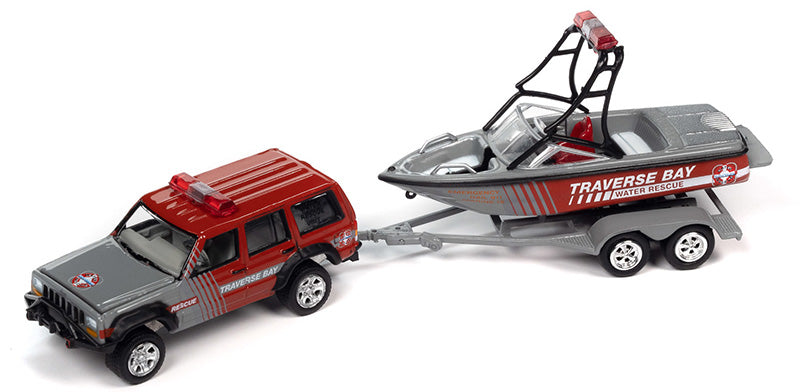 Traverse Bay Water Rescue - 1988 Jeep Cherokee with Mastercraft Boat and Trailer RED