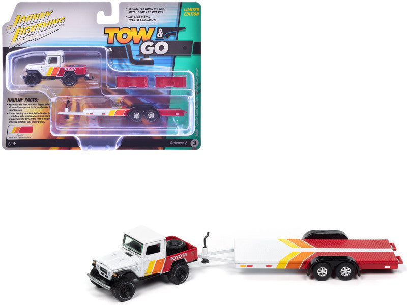 1980 Toyota Land Cruiser Pickup Truck White and Open Car Trailer  "Tow &amp; Go" Series
