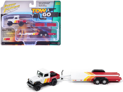 1980 Toyota Land Cruiser Pickup Truck White and Open Car Trailer  "Tow &amp; Go" Series