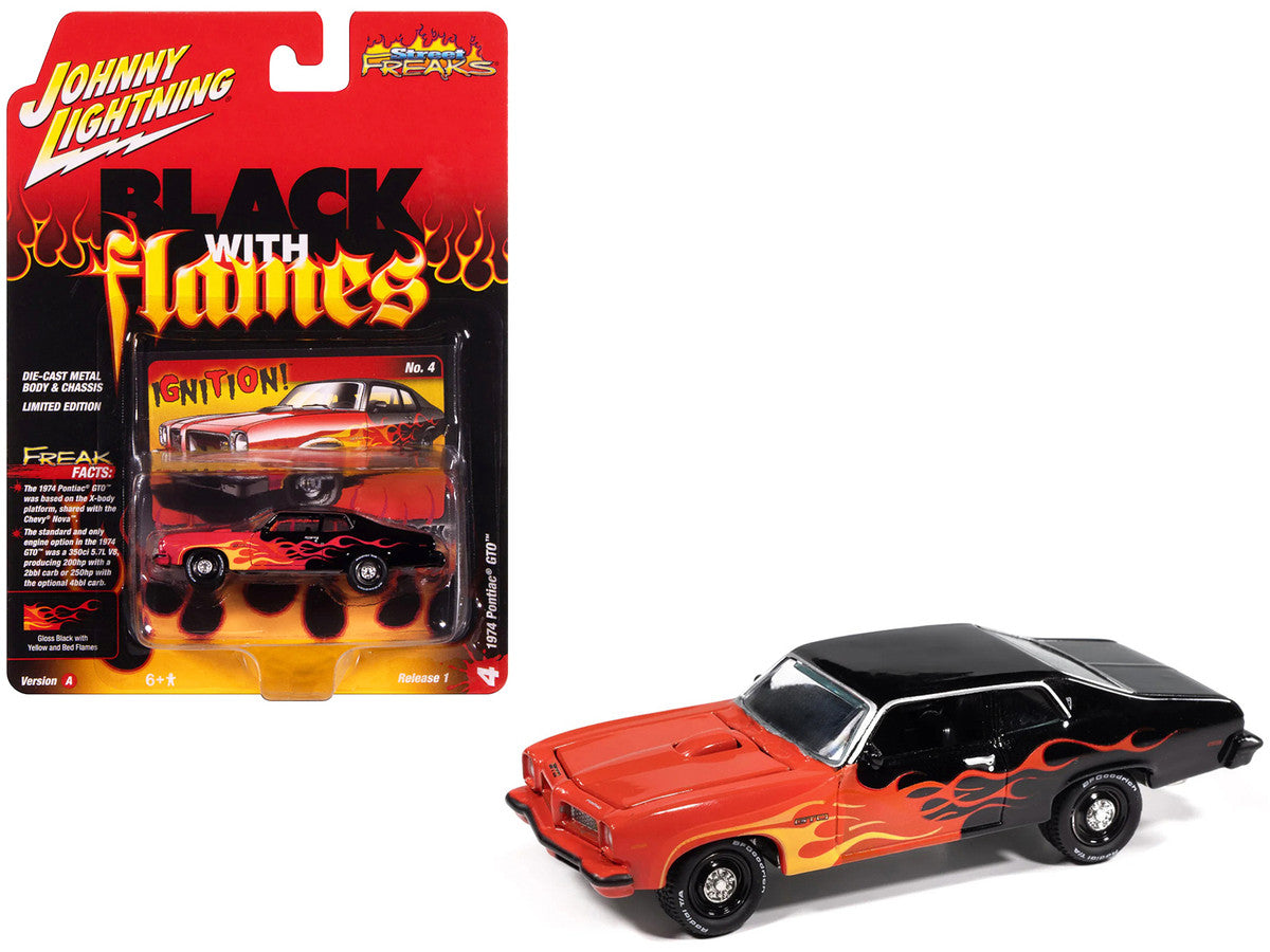Johnny Lightning- 1974 Pontiac GTO (Black, Red, Orange/Yellow - Black Flames) JLSP405A