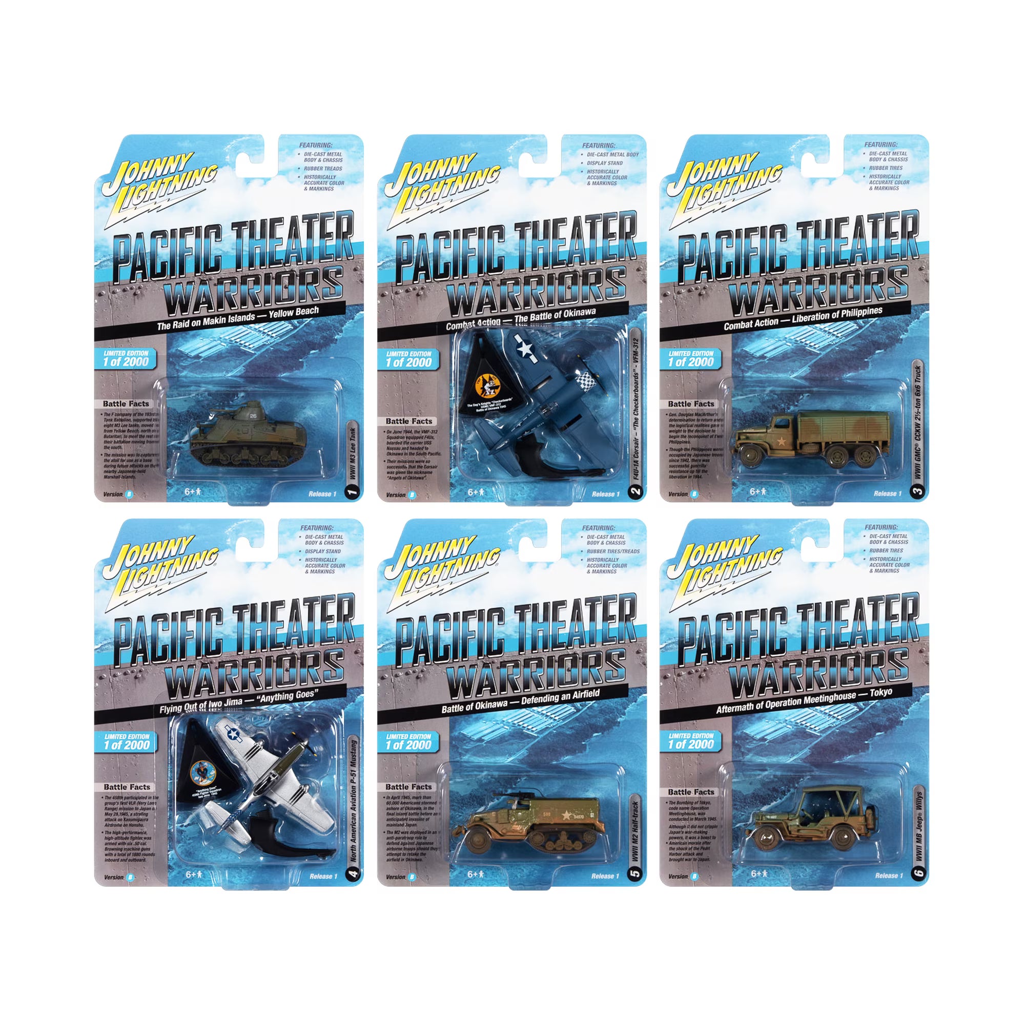 Ensemble de 6 Johnny Lightning Pacific Theater Warriors Version B – 2022 Release 1 (JLML007)