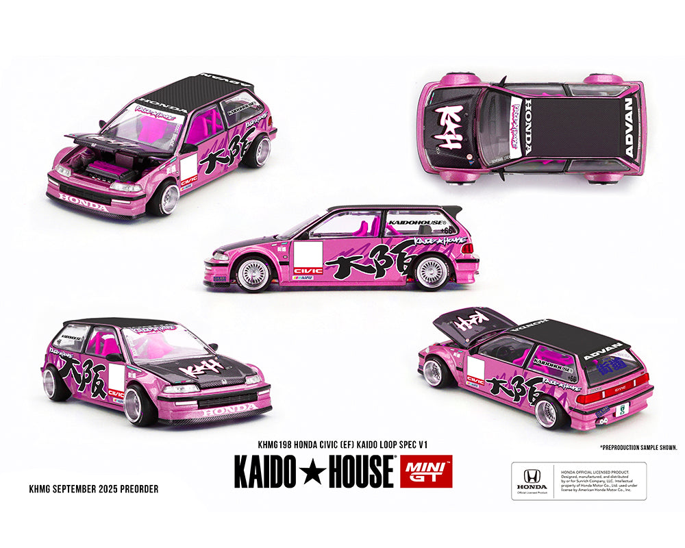 (PRE-ORDER 2026)  Kaido House x Mini GT -Honda Civic (EF) Kaido Loop Spec V1 – Pink KHMG198