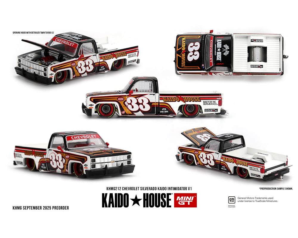 (PRE-ORDER 2026) Kaido House x Mini GT -  Chevrolet Silverado KAIDO Intimidator V1 – White w/ Brown Two-tone KHMG212