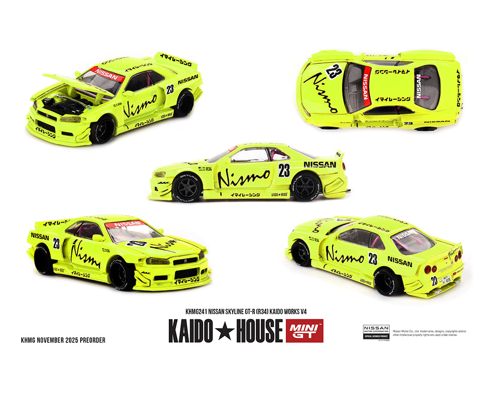 (PRE-ORDER 2026) Mini GT x Kaido house 1:64 Nissan Skyline GT-R (R34) Kaido Works V4 KHMG241