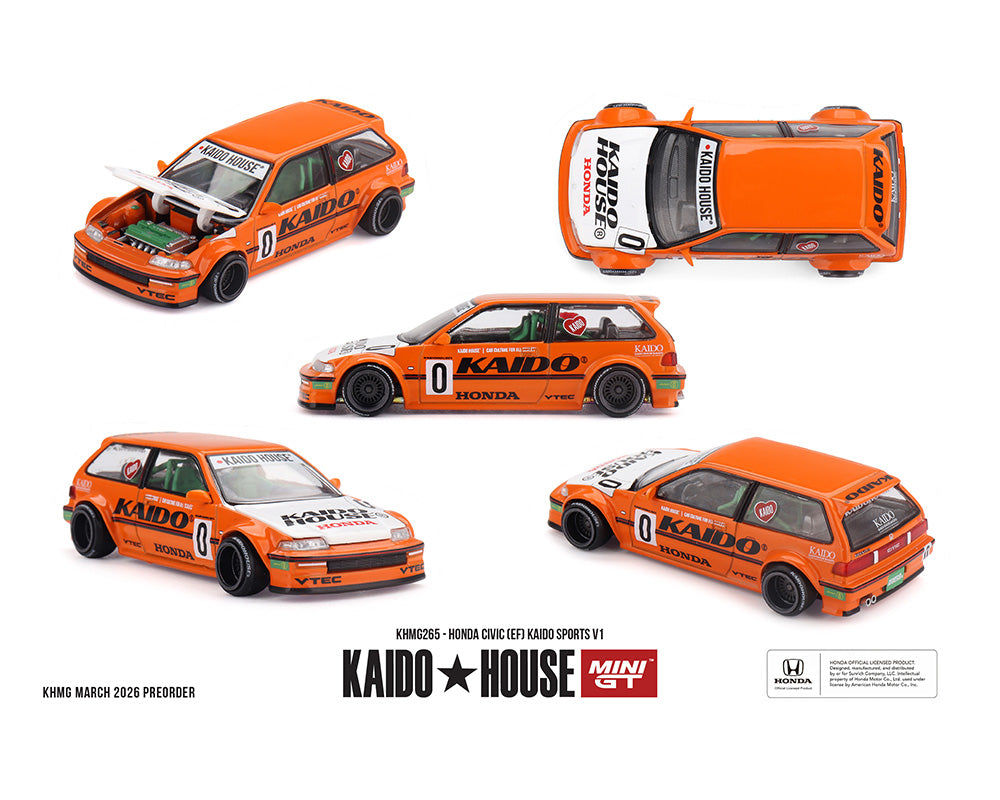 (PRE-ORDER 2026) Kaido House x Mini GT-Honda Civic (EF) Kaido Sports V1 – Orange  (KHMG265)