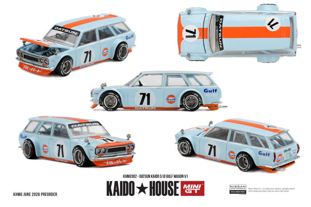 (PRE-ORDER 2026) Kaido House x Mini GT 1:64- Datsun KAIDO 510 GULF Wagon V1  (KHMG302)