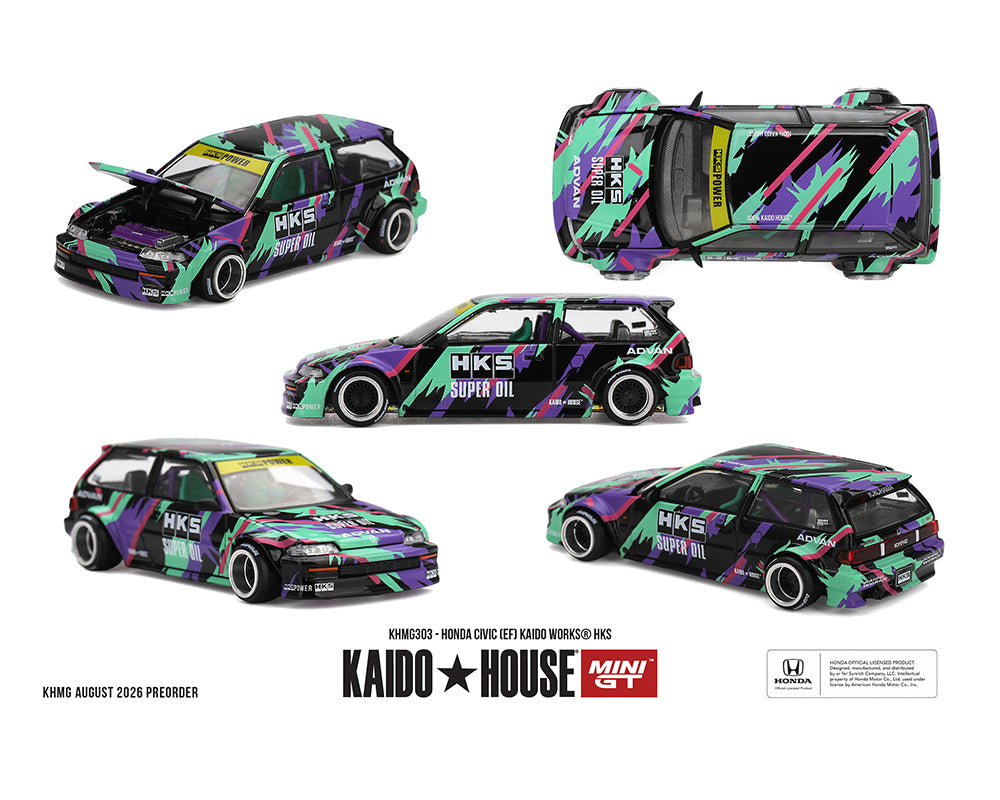 (PRE-ORDER 2027) Kaido House x Mini GT 1:64 Honda Civic (EF) Kaido Works HKS – KHMG303