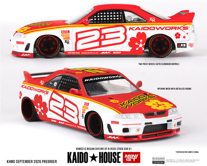 (PRE-ORDER 2027) Kaido House x Mini GT Nissan Skyline GT-R (R33) Kaido Stock Car V1 – Blanc / Rouge deux tons 1:64 KHMG313
