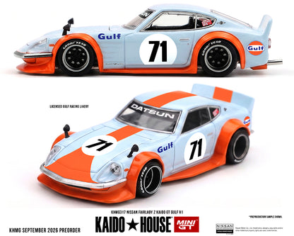 (PRE-ORDER 2027) Kaido House x Mini GT Nissan Fairlady Z Kaido GT GULF V1 – Bleu 1:64 KHMG317