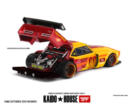 (PRE-ORDER 2027) Kaido House x Mini GT Chevrolet Camaro Kaido Racing Team V1 – Rouge / Jaune deux tons 1:64 KHMG319