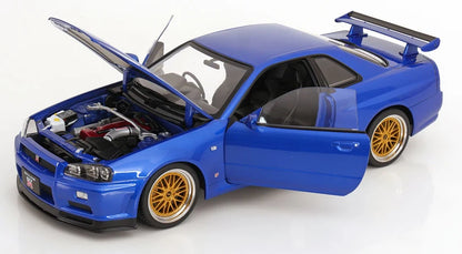 KK-Scale 1:12 Nissan Skyline GT-R (R34) V-Spec II 2001 – Jantes BBS Or – Bleu Bayside – KKDC120211-2