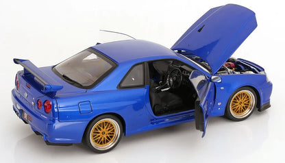 KK-Scale 1:12 Nissan Skyline GT-R (R34) V-Spec II 2001 – Jantes BBS Or – Bleu Bayside – KKDC120211-2