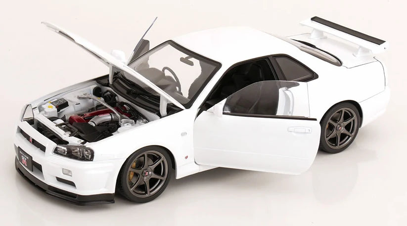 FRENCH TITLE KK Scale Nissan Skyline GT-R R34 V-Spec II 2001 Blanc 1:12 – KKDC120213-1