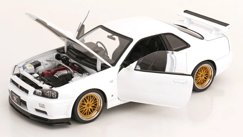 KK-Scale 1:12 Nissan Skyline GT-R (R34) V-Spec II 2001 – Jantes BBS Dorées – Blanc – KKDC120213-2