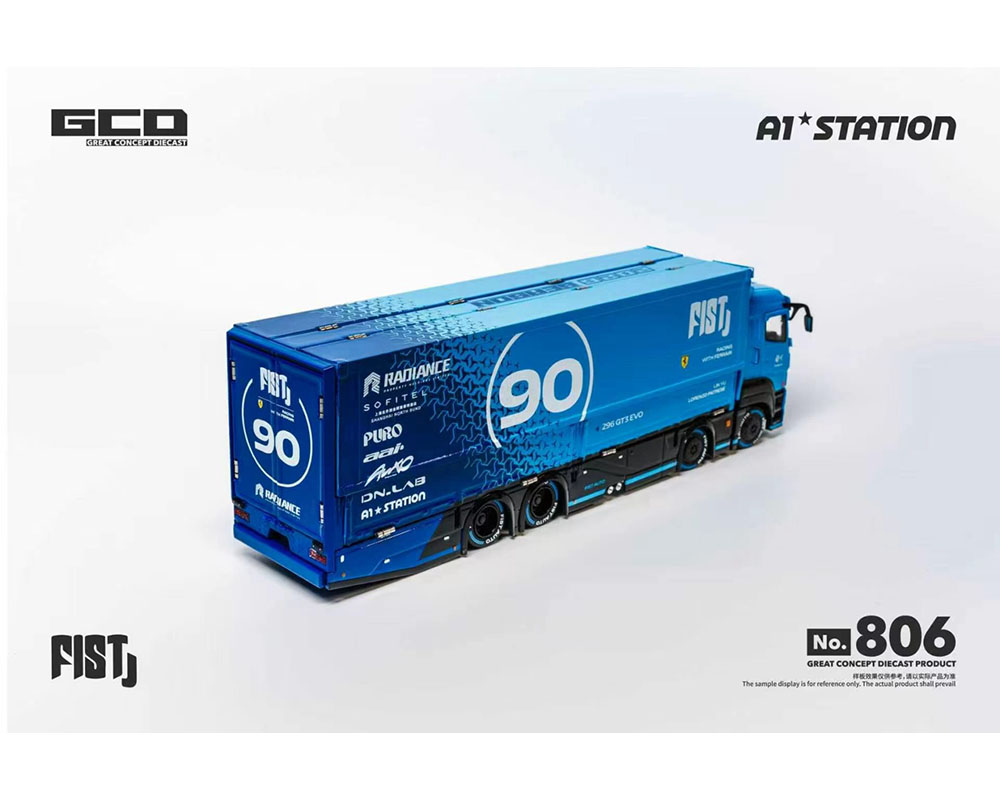 (PRE-ORDER 2027) GCD 1:64 FIST TEAM Mitsubishi Fuso Super Great Transporter with 1 Figure – Blue – Special Edition KS-073-806