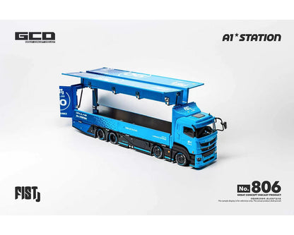 (PRE-ORDER 2027) GCD 1:64 FIST TEAM Mitsubishi Fuso Super Great Transporter with 1 Figure – Blue – Special Edition KS-073-806