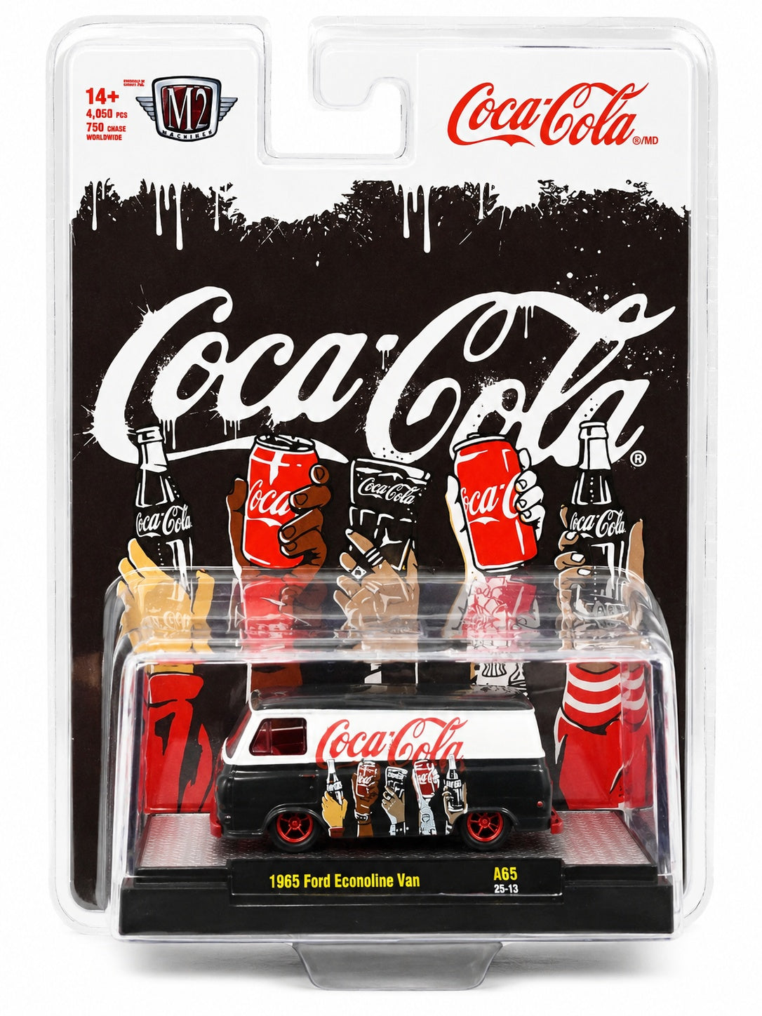 CHASE CAR – M2 Machines 1:64 Coca-Cola 1965 Ford Econoline Van – Black – Red Chrome Wheels – 52500-A65-B-CHASE