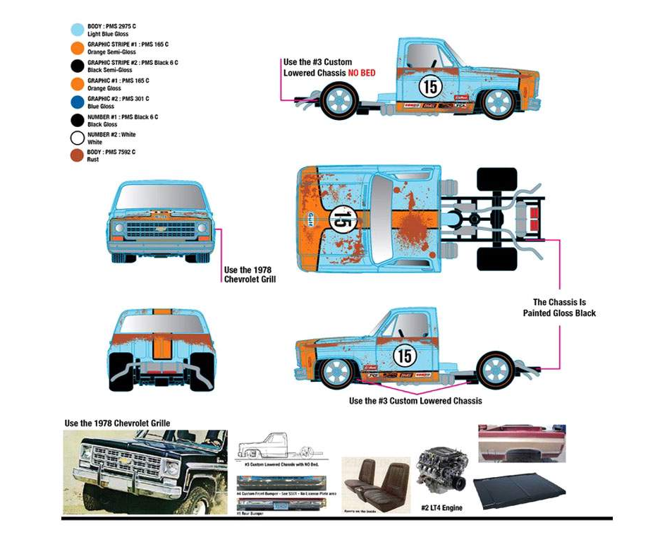 1973 Chevrolet C30 Ramp Truck w/1978 Chevrolet Silverado 10 Bedless "Gulf" (M2-machines-39200-MJS07)