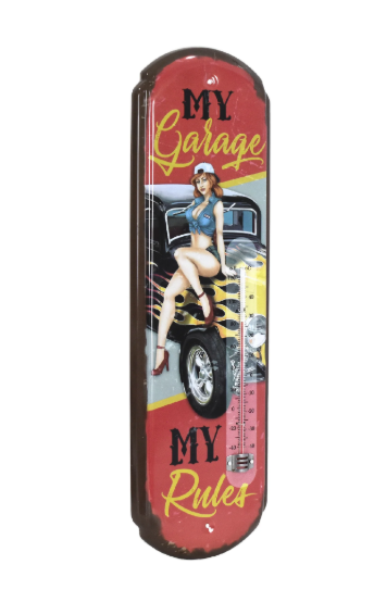 My Garage My Rules Vintage Thermometer - Indoor/Outdoor Metal Sign